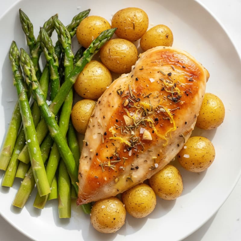 Lemon Herb Roasted Chicken with Asparagus