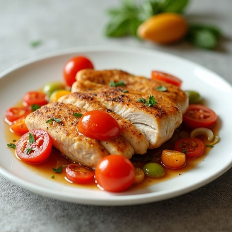 Tender Simmered Chicken with Bell Peppers and Tomatoes