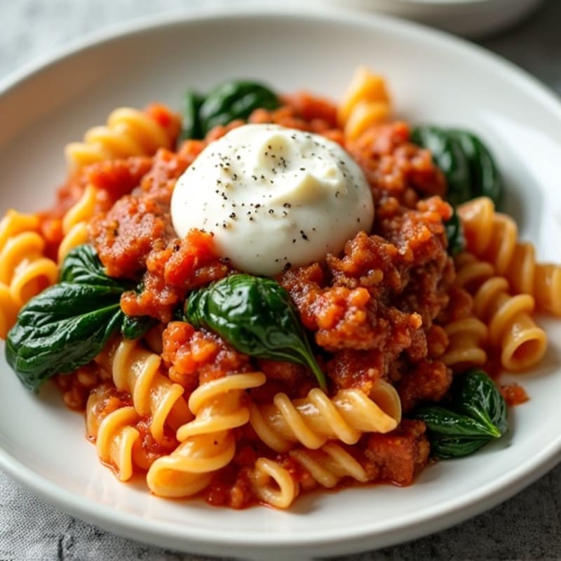 Baked Turkey Marinara Pasta with Ricotta and Spinach