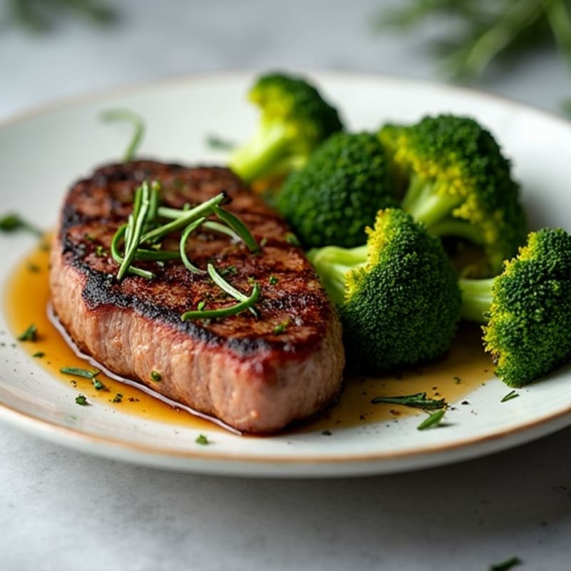 Herb-Crusted Sirloin Steak with Roasted Broccoli