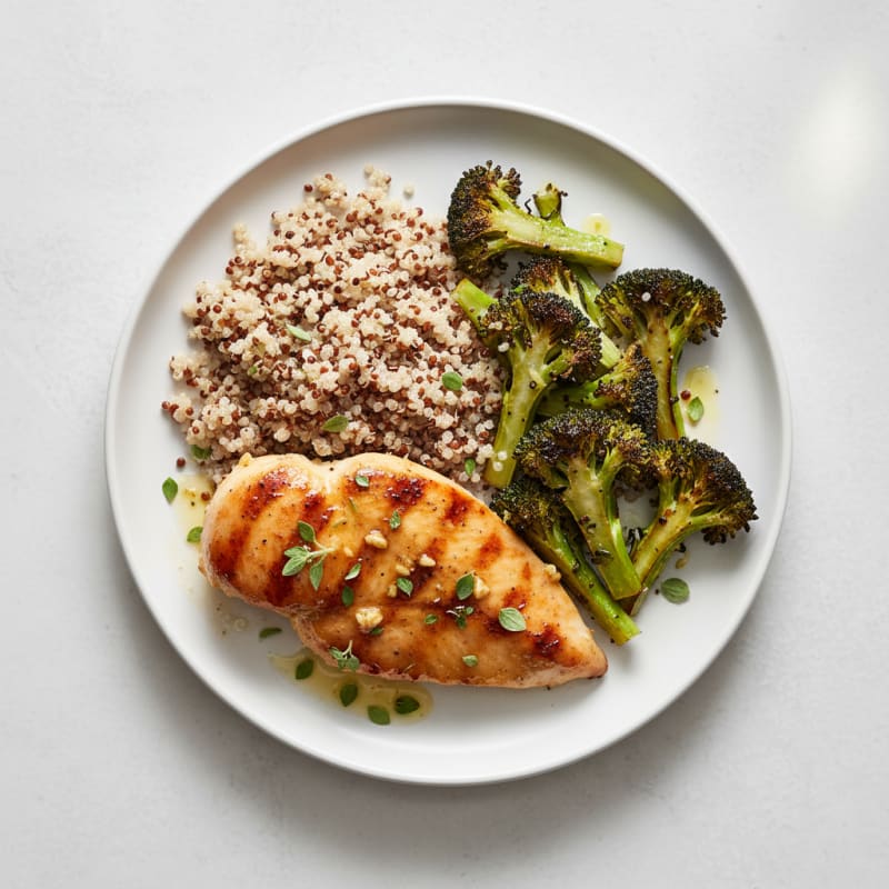 Grilled Lemon Herb Chicken Breast with Quinoa and Roasted Broccoli