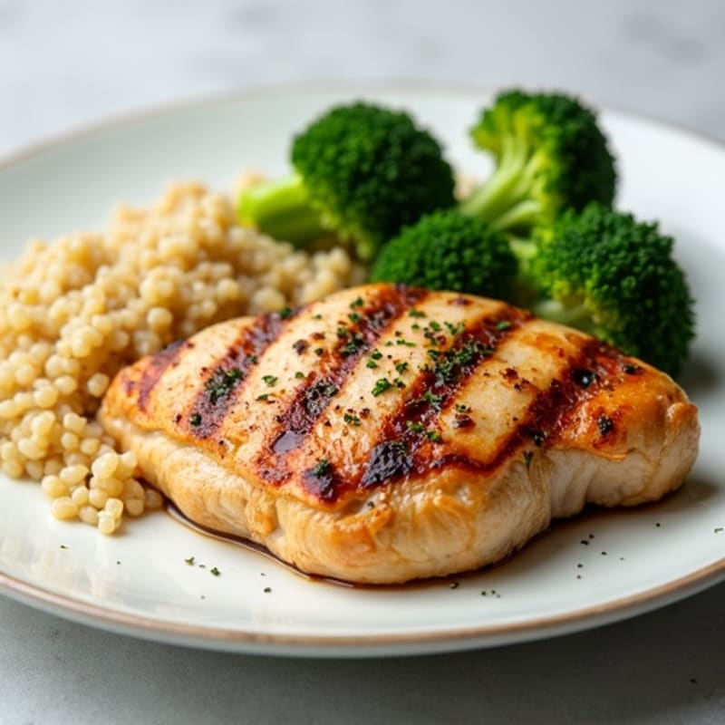 Grilled Chicken Breast with Roasted Broccoli and Quinoa