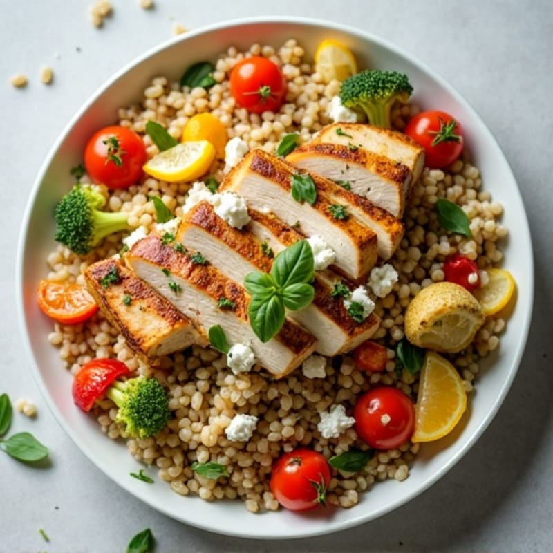 Hearty Farro Salad with Lemon-Herb Roasted Vegetables & Chicken