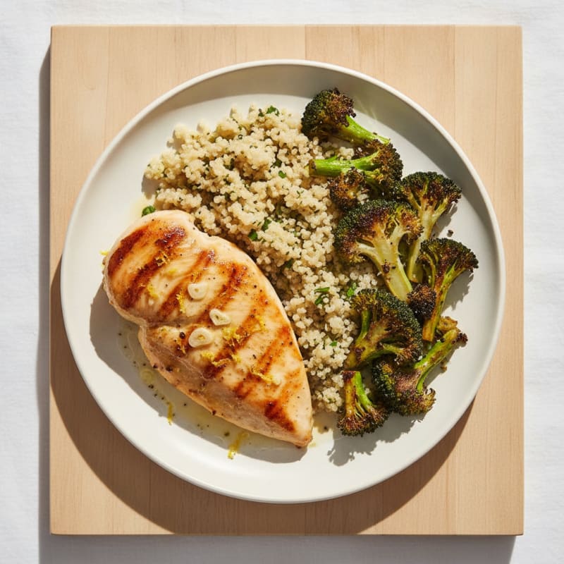 Grilled Chicken Breast with Quinoa and Roasted Broccoli