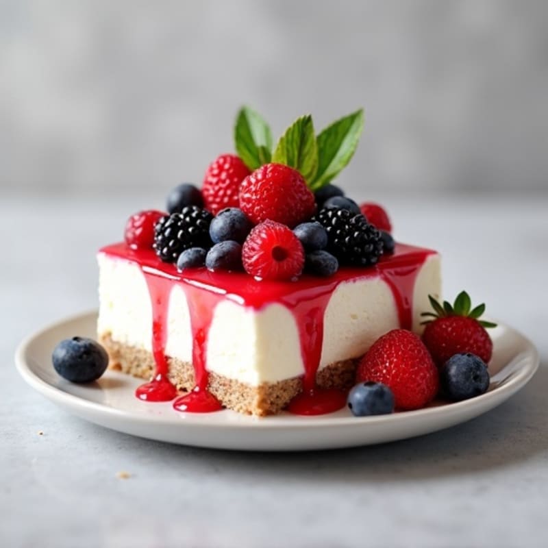 Greek Yogurt Protein Cheesecake with Mixed Berries