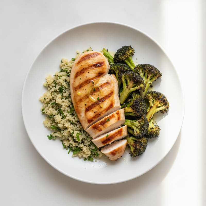 Grilled Chicken Breast with Quinoa and Roasted Broccoli