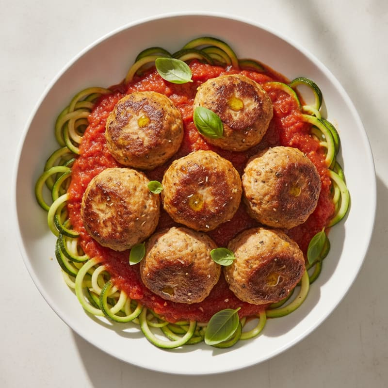 Zucchini Noodles with Marinara and Meatballs
