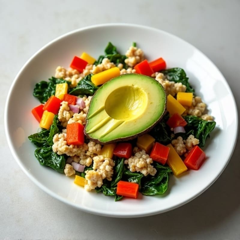 Egg White and Turkey Spinach Scramble with Sautéed Peppers