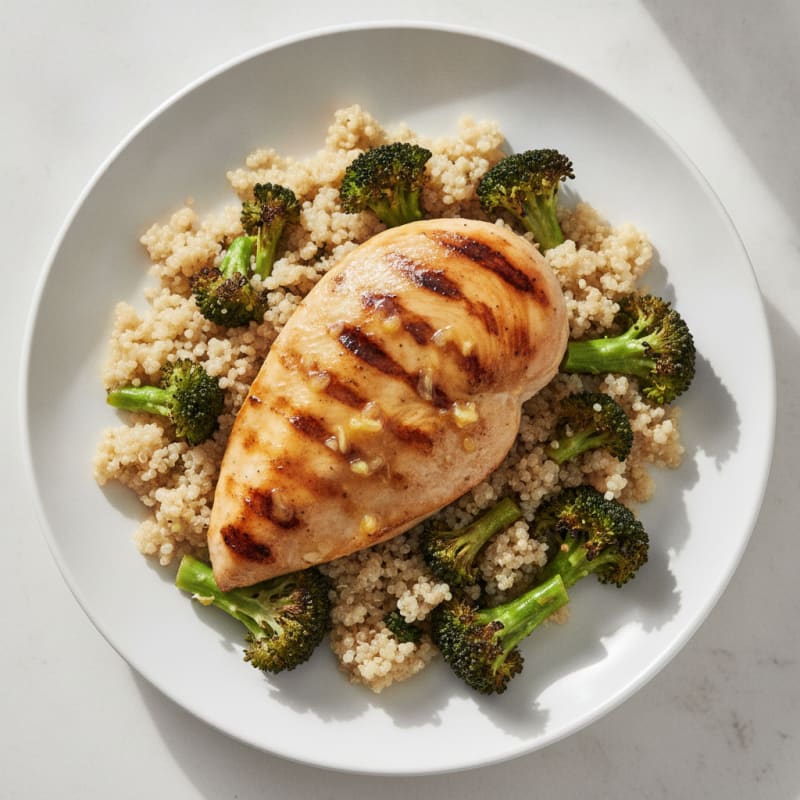 Grilled Chicken Breast with Quinoa and Roasted Broccoli