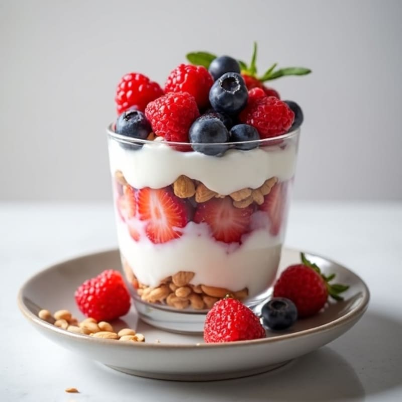 Greek Yogurt Protein Parfait with Mixed Berries and Almonds