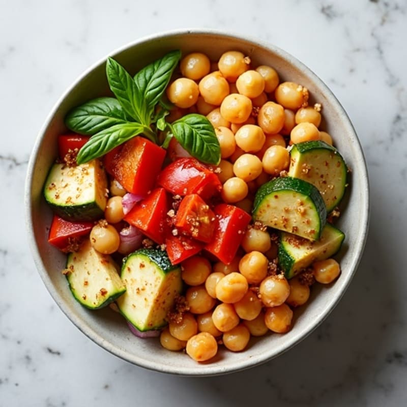 Hearty Chickpea and Roasted Vegetable Bowl with Lemon-Tahini Dressing