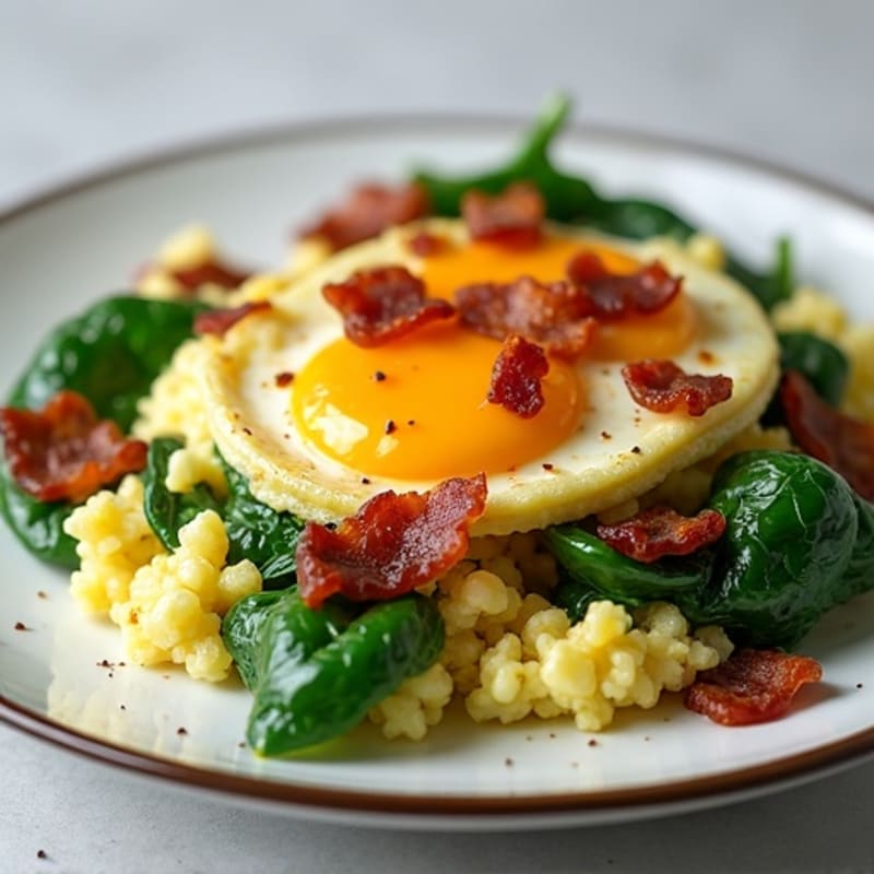 Cottage Cheese Scramble with Spinach and Turkey Bacon