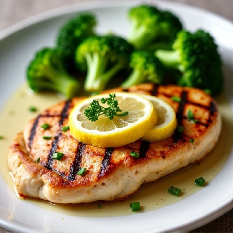 Grilled Chicken Breast with Steamed Broccoli and Lemon