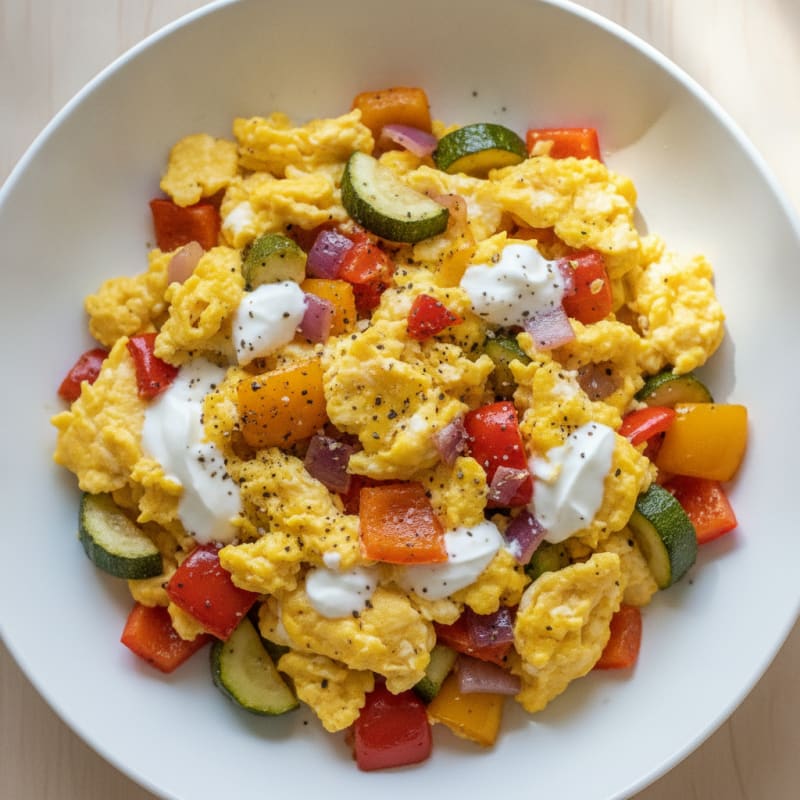 Hearty Scrambled Eggs with Roasted Vegetables