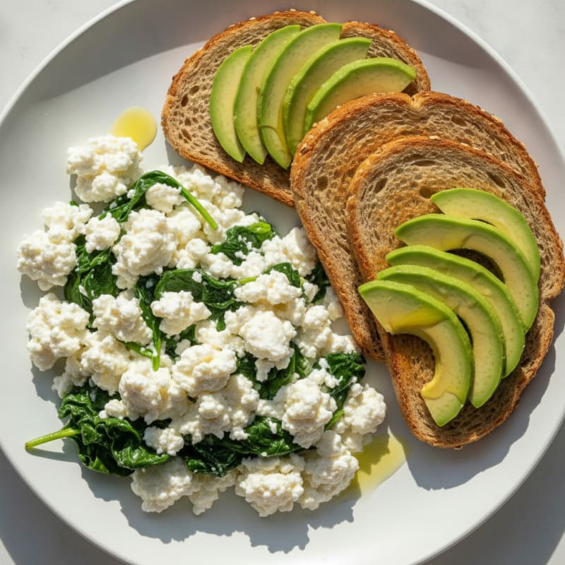 Cottage Cheese and Egg White Scramble with Sautéed Spinach