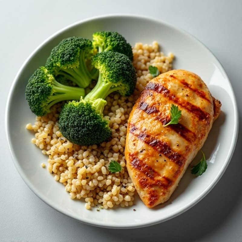 Grilled Chicken Breast with Quinoa and Roasted Broccoli