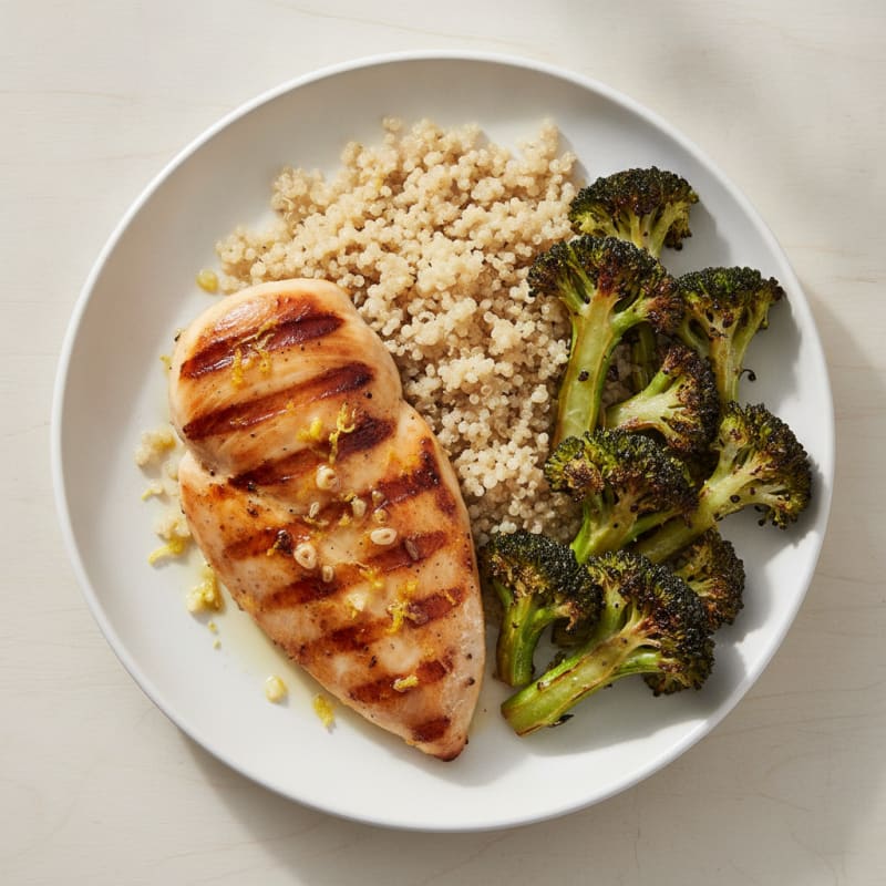 Grilled Chicken Breast with Quinoa and Roasted Broccoli