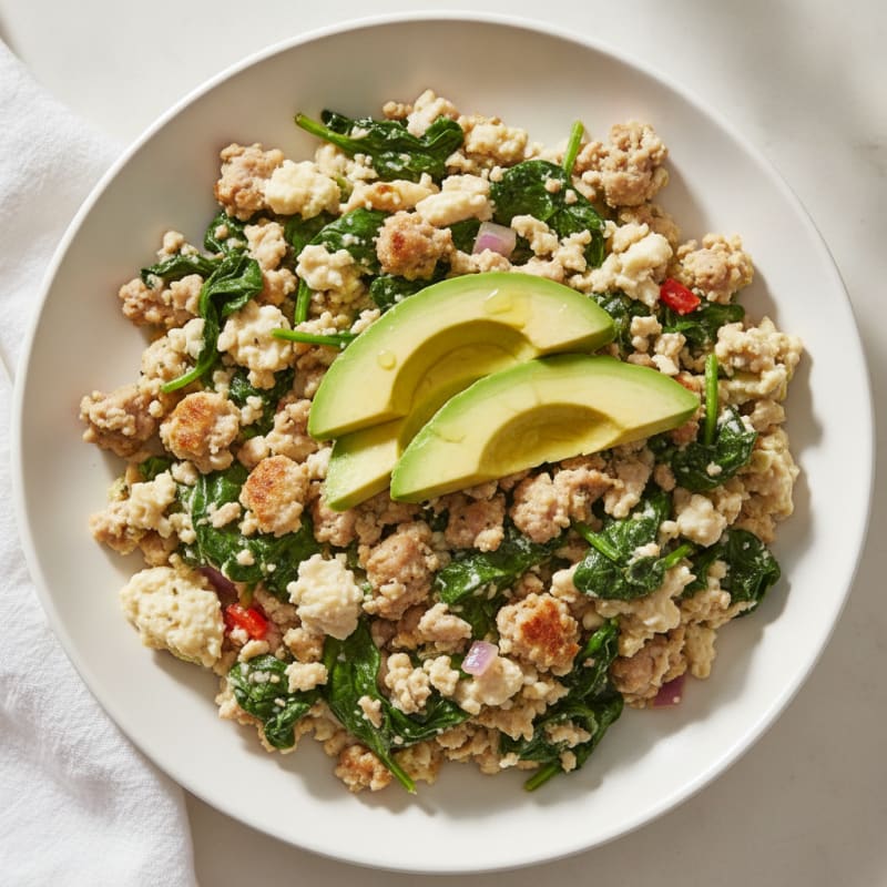 Egg White and Turkey Sausage Scramble with Spinach