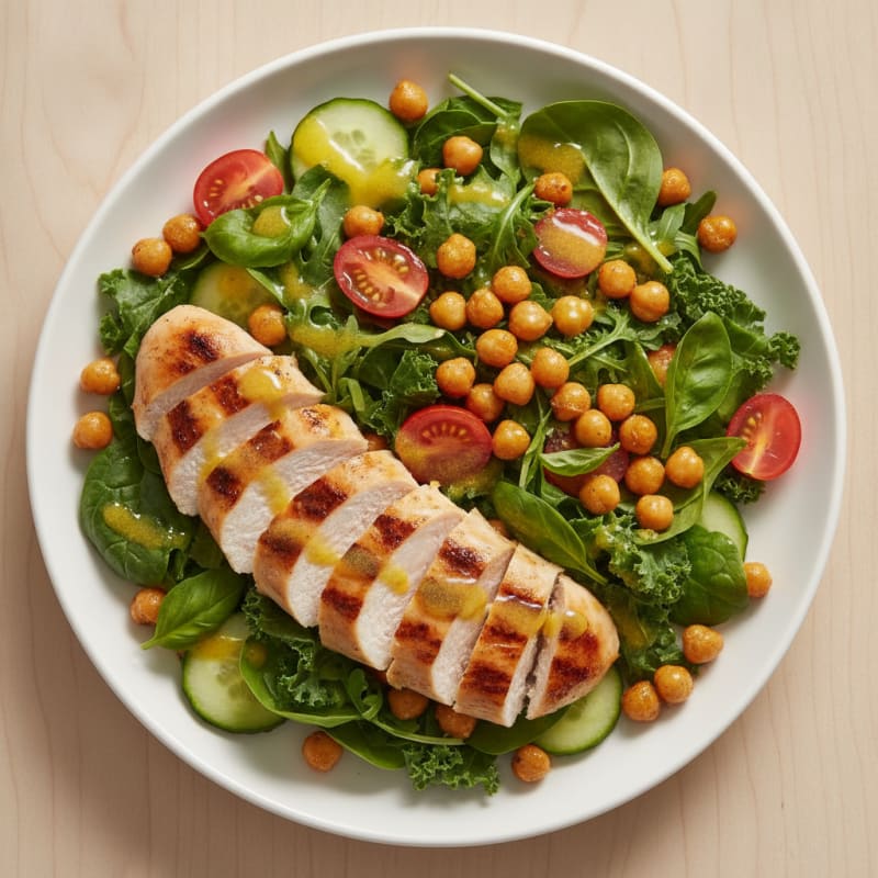 Grilled Chicken Breast with Mixed Greens and Chickpeas