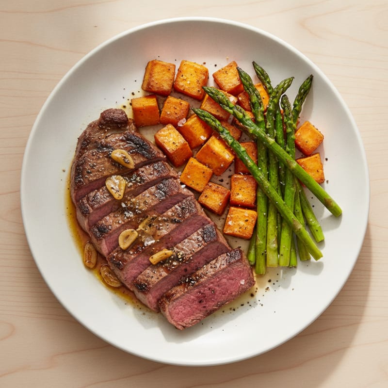 Garlic Herb Steak with Roasted Sweet Potatoes
