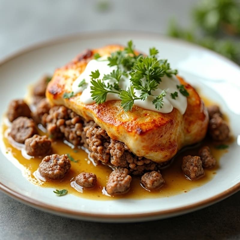 Creamy Roasted Eggplant and Lean Ground Beef Bake