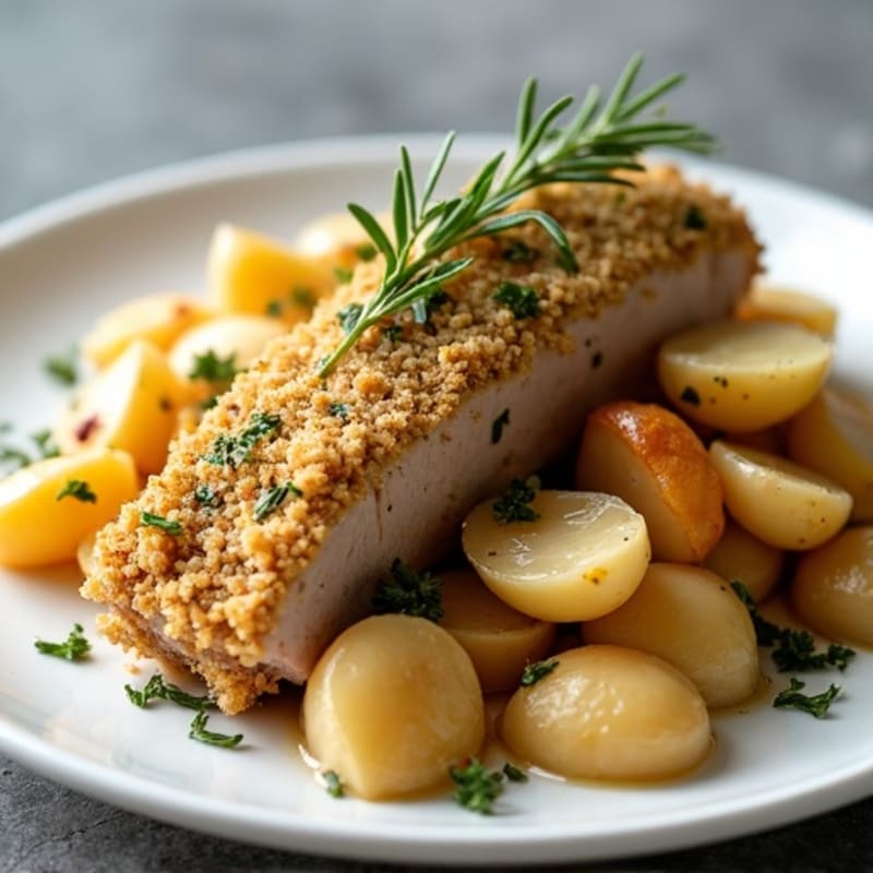 Herb-Crusted Pork Tenderloin with Roasted Garlic
