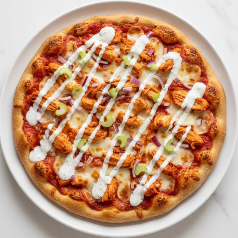 Buffalo Chicken Pizza with Ranch Drizzle