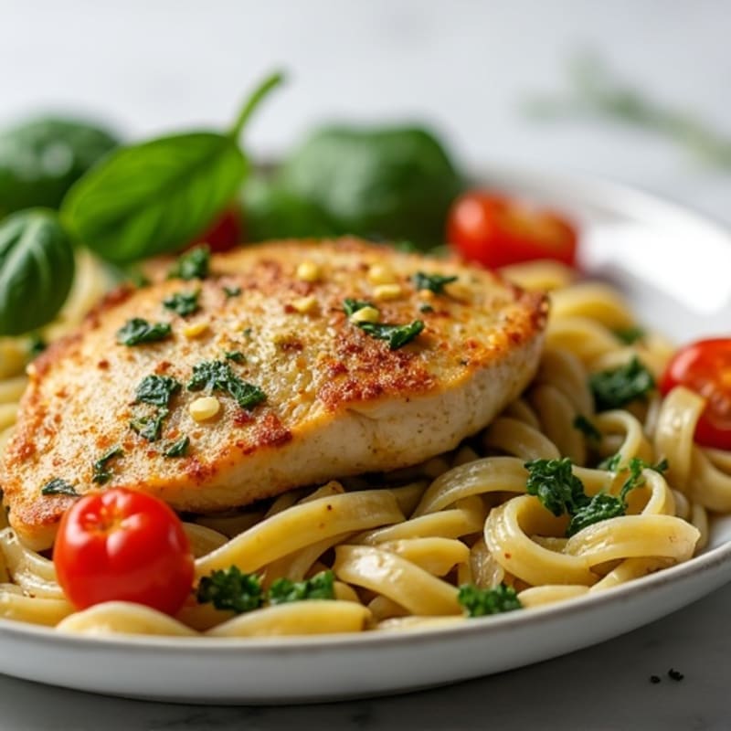 Pan-Seared Chicken with Creamy Pesto Pasta