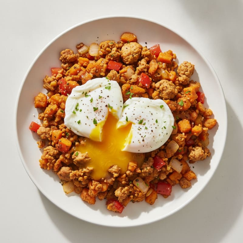 Sweet Potato Hash with Poached Eggs
