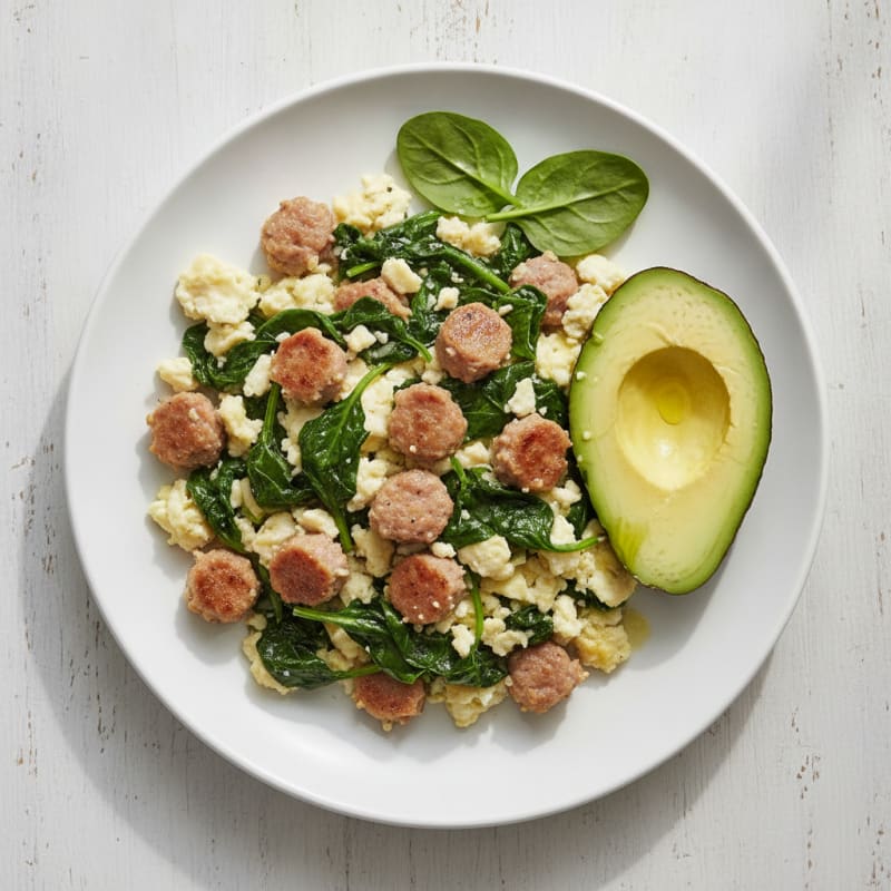 Egg White Scramble with Spinach and Turkey Sausage