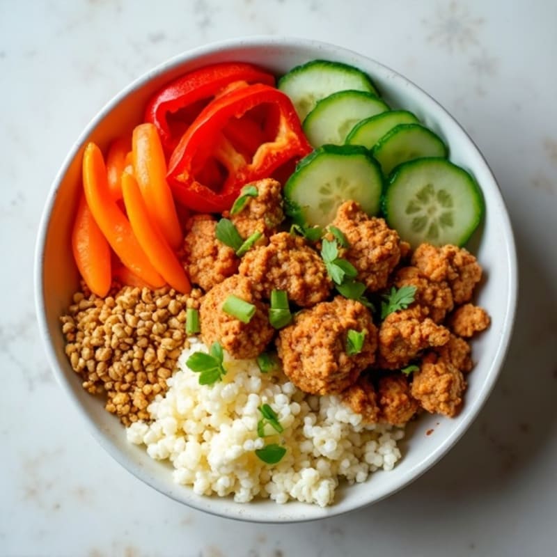 Spicy Peanut Ground Turkey Bowls with Crunchy Veggies and Creamy Cauliflower Rice
