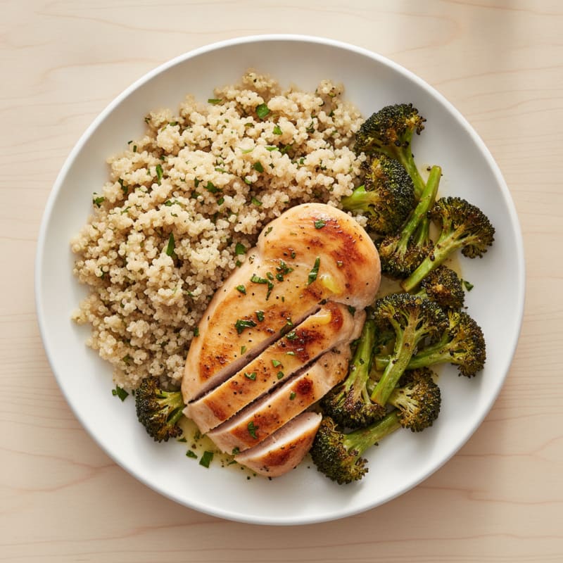 Grilled Chicken Breast with Quinoa and Roasted Broccoli