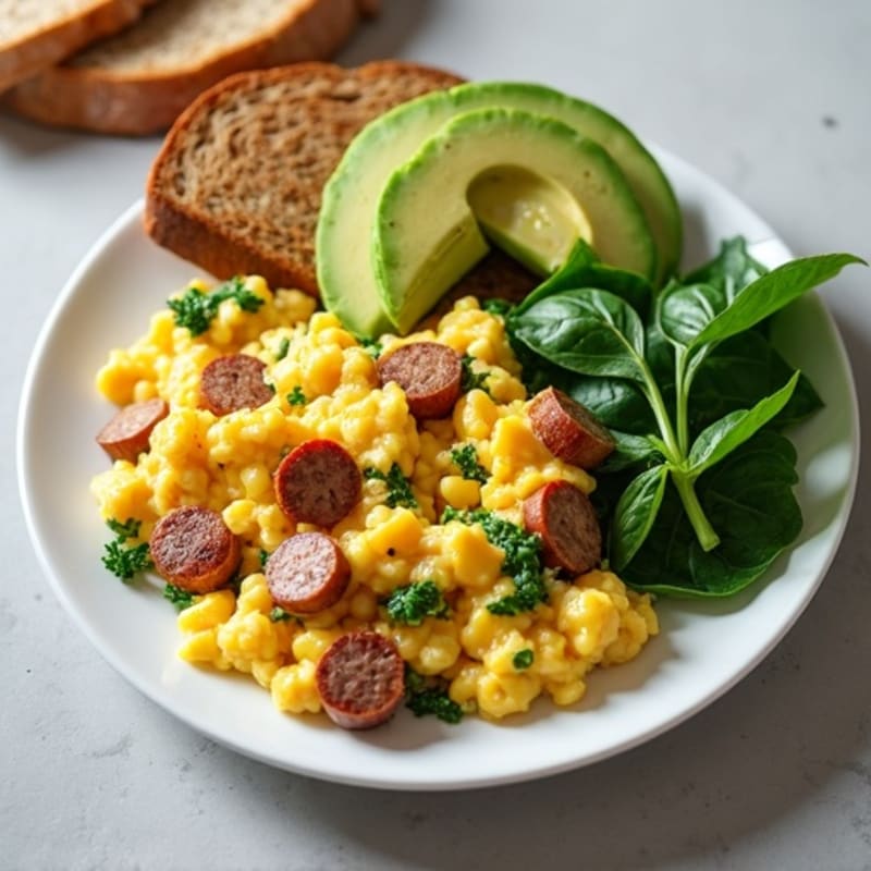 Egg White and Turkey Sausage Scramble with Spinach