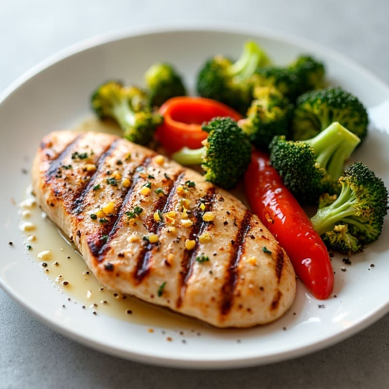 Grilled Chicken Breast with Roasted Broccoli and Bell Peppers