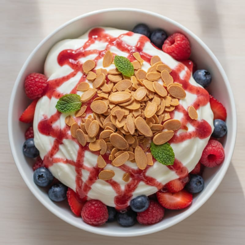 Greek Yogurt Protein Parfait with Mixed Berries and Almonds