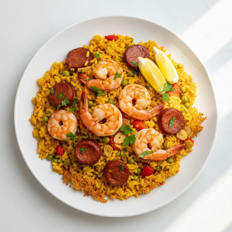Saffron Seafood Paella with Chorizo