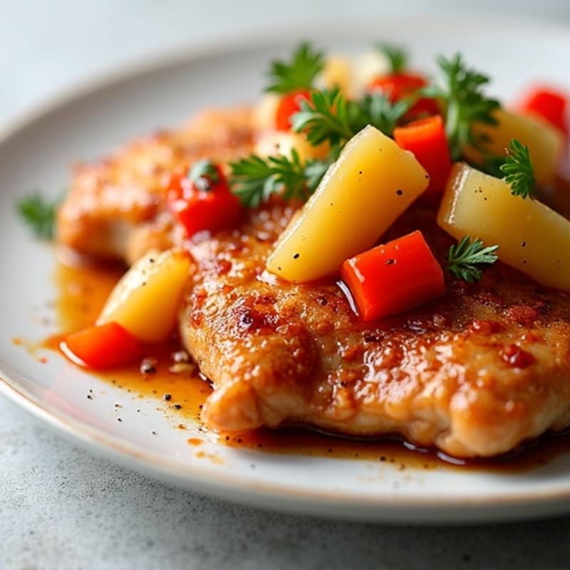 Crispy Sweet and Sour Chicken with Roasted Pineapple and Bell Peppers