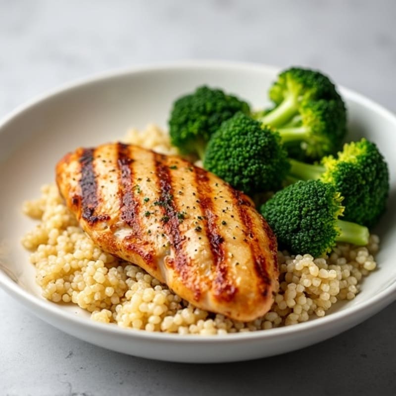 Grilled Chicken Breast with Quinoa and Steamed Broccoli