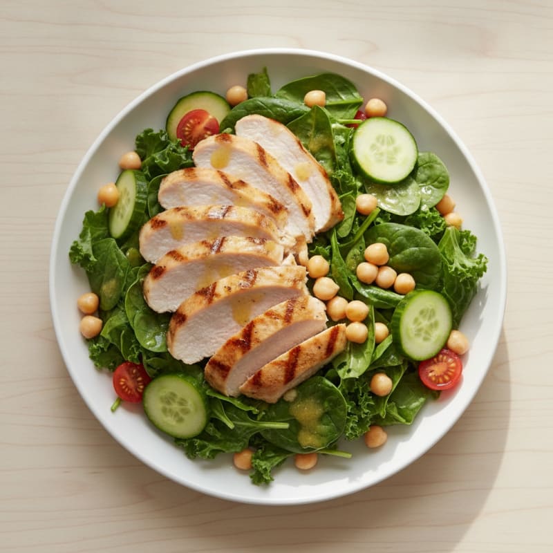 Grilled Turkey Breast Salad with Chickpeas and Lemon Dressing