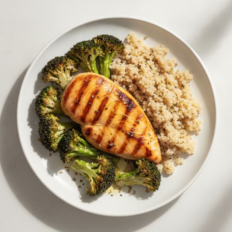 Grilled Chicken Breast with Quinoa and Roasted Broccoli