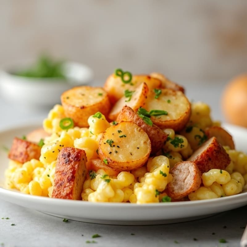 Egg White and Chicken Sausage Scramble with Crispy Potatoes