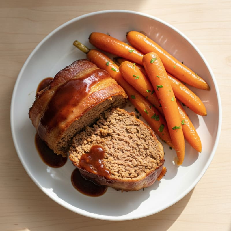 BBQ Bacon-Wrapped Meatloaf with Glazed Carrots