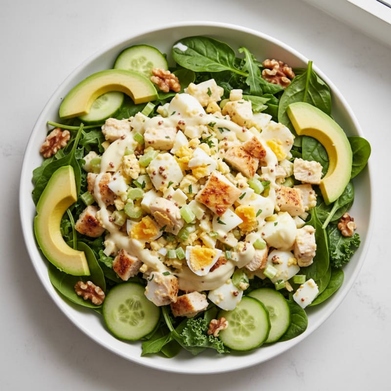 Egg Salad with Leafy Greens and Roasted Chicken Breast