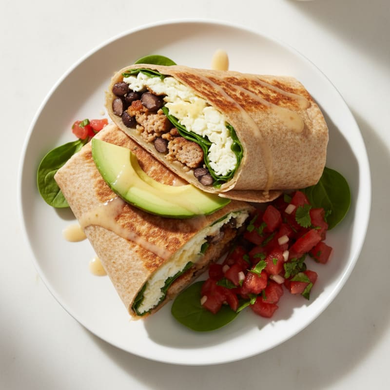 Scrambled Egg White and Turkey Sausage Burrito with Black Beans