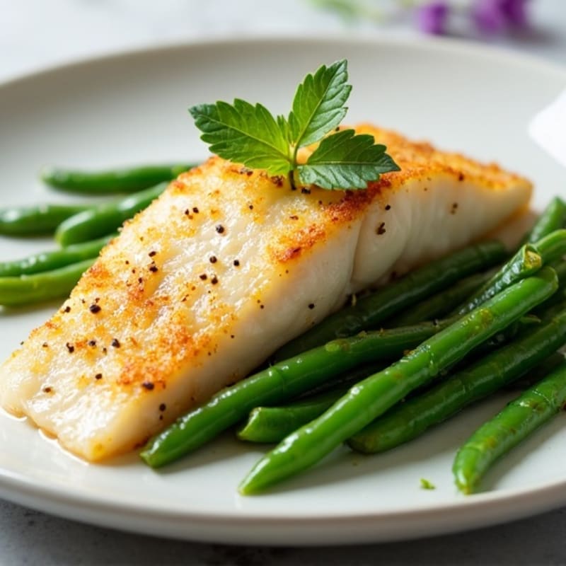 Flaky Baked Cod with Steamed Lemon-Garlic Green Beans