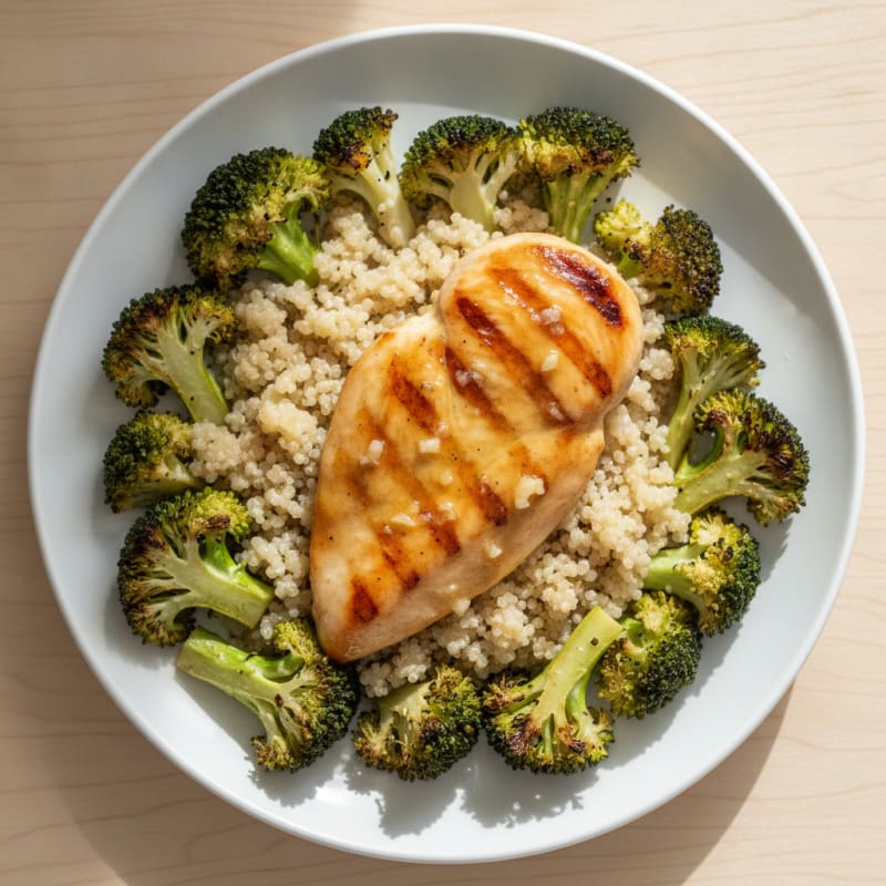 Grilled Chicken Breast with Quinoa and Roasted Broccoli