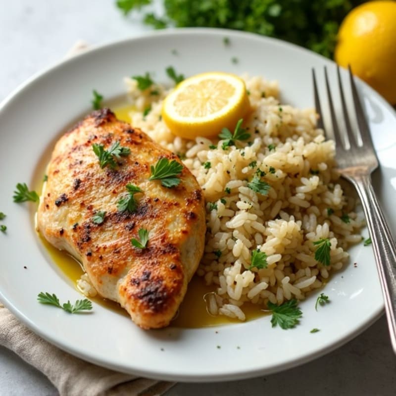 Lemon Herb Roasted Chicken with Fluffy Rice Pilaf