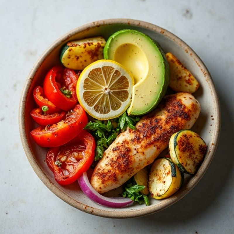 Garlic-Herb Chicken Shawarma Bowl with Roasted Vegetables