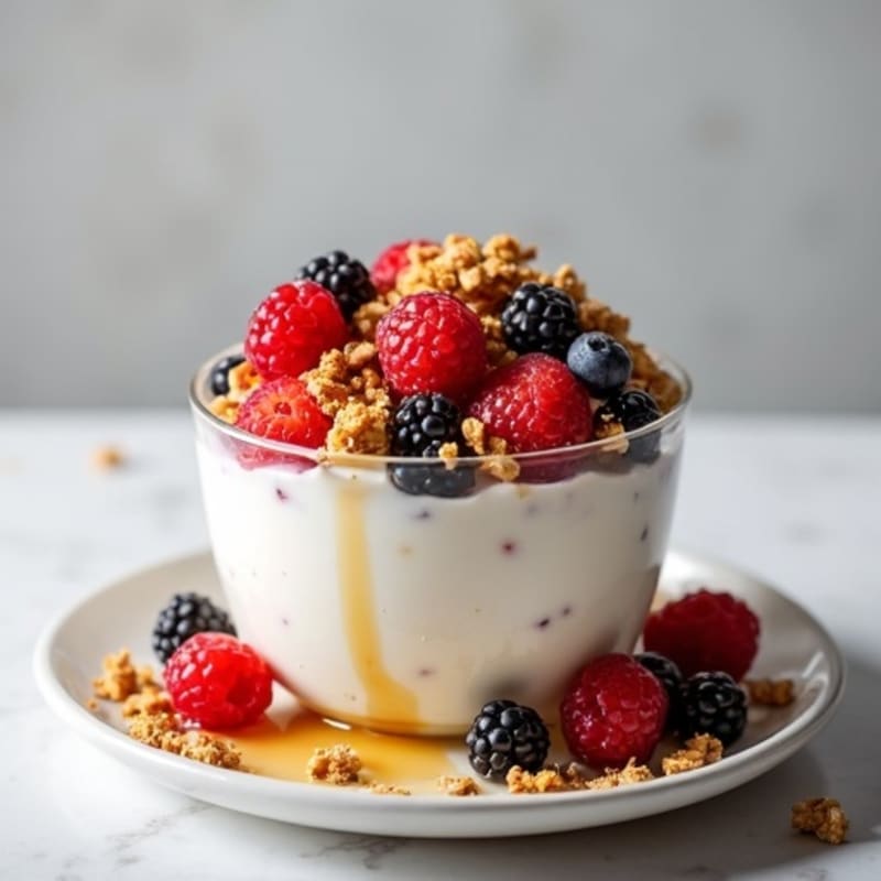 Creamy Greek Yogurt Parfait with Mixed Berries and Crunchy Almond Granola