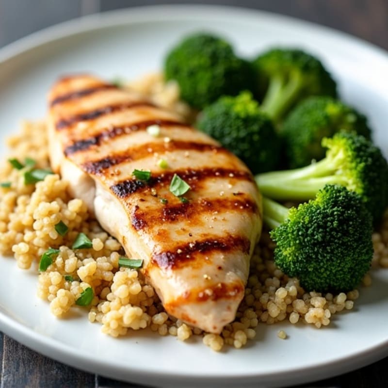 Grilled Chicken Breast with Quinoa and Steamed Broccoli